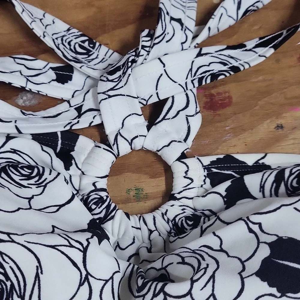 Anne Cole Floral Halter Top and Island Escape Black Skirt Set 14 NWT